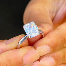 Load image into Gallery viewer, 14K Solid White Gold Cushion Cut Moissanite Engagement Ring Deco, Bridal, Wedding, Anniversary, Four prong, Solitaire 3.50ctw