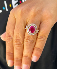 Load image into Gallery viewer, 14k Solid Yellow Gold Oval Natural Ruby And Round Cut Natural Diamonds Antique Deco Design Ring Halo Bridal Engagement Anniversary 4.60ctw