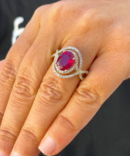 Load image into Gallery viewer, 14k Solid Yellow Gold Oval Natural Ruby And Round Cut Natural Diamonds Antique Deco Design Ring Halo Bridal Engagement Anniversary 4.60ctw