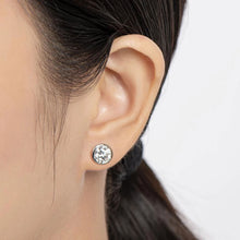 Load image into Gallery viewer, IGI Certified 14k solid white gold round cut diamond bezel style engagement, wedding, anniversary, bridal, halo, stud earrings 2.00ctw