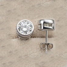 Load image into Gallery viewer, IGI Certified 14k solid white gold round cut diamond bezel style engagement, wedding, anniversary, bridal, halo, stud earrings 2.00ctw