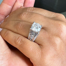 Load image into Gallery viewer, 14K Solid And Heavy White Gold Cushion and Round Cut Simulated Diamonds Engagement Ring Wedding Bridal Set 6.50ctw