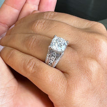 Load image into Gallery viewer, 6.50 Carat Heavy 14k Solid White Gold Cushion Cut Forever One Moissanite and Natural Diamond Engagement Ring, Bridal, Wedding