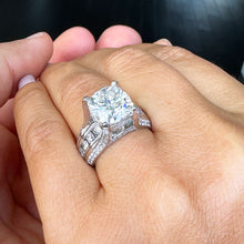 Load image into Gallery viewer, 6.50 Carat Heavy 14k Solid White Gold Cushion Cut Moissanite and Natural Diamond Engagement Ring, Bridal, Wedding