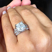Load image into Gallery viewer, 14K Solid And Heavy White Gold Cushion and Round Cut Simulated Diamonds Engagement Ring Wedding Bridal Set 6.50ctw