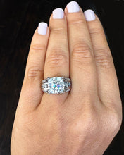 Load image into Gallery viewer, 6.50 Carat Heavy 14k Solid White Gold Cushion Cut Moissanite and Natural Diamond Engagement Ring, Bridal, Wedding