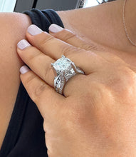 Load image into Gallery viewer, 14K Solid And Heavy White Gold Cushion and Round Cut Simulated Diamonds Engagement Ring Wedding Bridal Set 6.50ctw