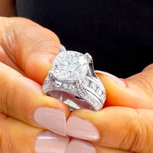 Load image into Gallery viewer, 6.50 Carat Heavy 14k Solid White Gold Cushion Cut Moissanite and Natural Diamond Engagement Ring, Bridal, Wedding