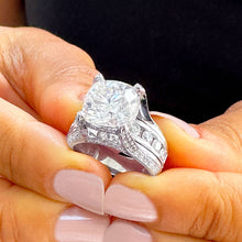 Load image into Gallery viewer, 6.50 Carat Heavy 14k Solid White Gold Cushion Cut Moissanite and Natural Diamond Engagement Ring, Bridal, Wedding