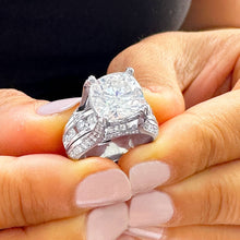 Load image into Gallery viewer, 6.50 Carat Heavy 14k Solid White Gold Cushion Cut Moissanite and Natural Diamond Engagement Ring, Bridal, Wedding