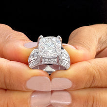 Load image into Gallery viewer, 14K Solid And Heavy White Gold Cushion and Round Cut Simulated Diamonds Engagement Ring Wedding Bridal Set 6.50ctw