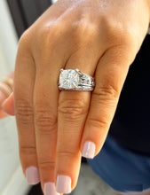 Load image into Gallery viewer, 14K Solid And Heavy White Gold Cushion and Round Cut Simulated Diamonds Engagement Ring Wedding Bridal Set 6.50ctw