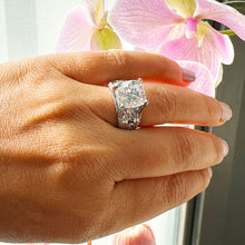 Load image into Gallery viewer, 6.50 Carat Heavy 14k Solid White Gold Cushion Cut Forever One Moissanite and Natural Diamond Engagement Ring, Bridal, Wedding