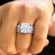 Load image into Gallery viewer, 6.50 Carat Heavy 14k Solid White Gold Cushion Cut Moissanite and Natural Diamond Engagement Ring, Bridal, Wedding