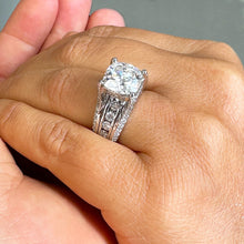 Load image into Gallery viewer, 14K Solid And Heavy White Gold Cushion and Round Cut Simulated Diamonds Engagement Ring Wedding Bridal Set 6.50ctw