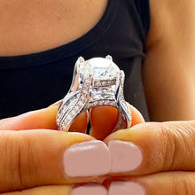 Load image into Gallery viewer, 14K Solid And Heavy White Gold Cushion and Round Cut Simulated Diamonds Engagement Ring Wedding Bridal Set 6.50ctw