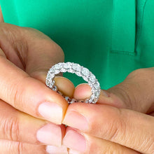 Load image into Gallery viewer, 14K Solid White Gold Round Cut Forever One Moissanite And Natural Diamonds Eternity Band three sided 5.50ctw