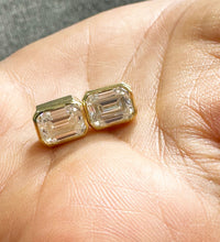 Load image into Gallery viewer, Large 14k Solid Yellow Gold Emerald Cut Simulated Bezel Set Screw Back Earrings 5.00ctw
