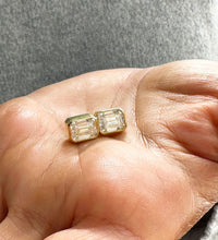 Load image into Gallery viewer, Large 14k Solid Yellow Gold Emerald Cut Simulated Bezel Set Screw Back Earrings 5.00ctw