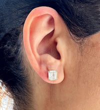 Load image into Gallery viewer, Large 14k Solid Yellow Gold Emerald Cut Simulated Bezel Set Screw Back Earrings 5.00ctw