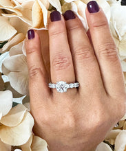 Load image into Gallery viewer, 14K Solid White Gold Round Cut Moissanite and Round Cut Natural Diamond Engagement Ring Eternity Style Prong Set 4.00ctw