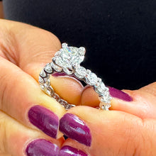 Load image into Gallery viewer, 14K Solid White Gold Round Cut Moissanite and Round Cut Natural Diamond Engagement Ring Eternity Style Prong Set 4.00ctw