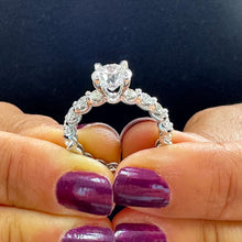 Load image into Gallery viewer, 14K Solid White Gold Round Cut Forever One Moissanite and Round Cut Natural Diamond Engagement Ring Eternity Style Prong Set 4.00ctw