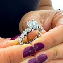 Load image into Gallery viewer, 14K Solid White Gold Round Cut Forever One Moissanite and Round Cut Natural Diamond Engagement Ring Eternity Style Prong Set 4.00ctw