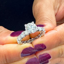 Load image into Gallery viewer, 14K Solid White Gold Round Cut Forever One Moissanite and Round Cut Natural Diamond Engagement Ring Eternity Style Prong Set 4.00ctw