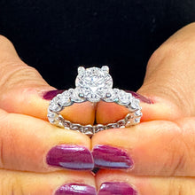 Load image into Gallery viewer, 14K Solid White Gold Round Cut Forever One Moissanite and Round Cut Natural Diamond Engagement Ring Eternity Style Prong Set 4.00ctw