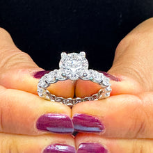 Load image into Gallery viewer, 14K Solid White Gold Round Cut Moissanite and Round Cut Natural Diamond Engagement Ring Eternity Style Prong Set 4.00ctw