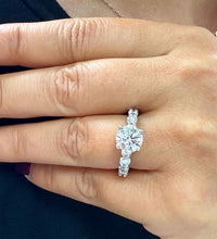 Load image into Gallery viewer, 14K Solid White Gold Round Cut Moissanites Engagement Ring Eternity Style Prong Set 4.00ctw