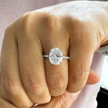 Load image into Gallery viewer, 14K White Gold Oval Cut Moissanite And Natural Round cut Diamond Engagement Ring Deco, Halo, Bridal, Wedding, Propose 3.25ct