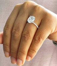 Load image into Gallery viewer, 14K White Gold Oval Cut Moissanite And Natural Round cut Diamond Engagement Ring Deco, Halo, Bridal, Wedding, Propose 3.25ct