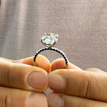 Load image into Gallery viewer, 14k Solid White Gold Oval and Round Cut Simulated Diamond Engagement Ring Halo Art Deco Bridal High Quality Finish 3.25ct