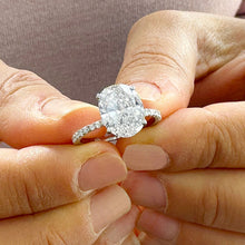 Load image into Gallery viewer, 14K White Gold Oval Cut Moissanite And Natural Round cut Diamond Engagement Ring Deco, Halo, Bridal, Wedding, Propose 3.25ct