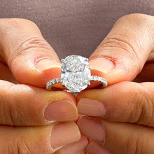 Load image into Gallery viewer, 14K White Gold Oval Cut Moissanite And Natural Round cut Diamond Engagement Ring Deco, Halo, Bridal, Wedding, Propose 3.25ct