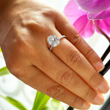 Load image into Gallery viewer, 14K White Gold Oval Cut Moissanite And Natural Round cut Diamond Engagement Ring Deco, Halo, Bridal, Wedding, Propose 3.25ct