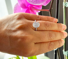 Load image into Gallery viewer, 14K White Gold Oval Cut Moissanite And Natural Round cut Diamond Engagement Ring Deco, Halo, Bridal, Wedding, Propose 3.25ct