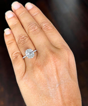 Load image into Gallery viewer, 14k Solid White Gold Oval and Round Cut Simulated Diamond Engagement Ring Halo Art Deco Bridal High Quality Finish 3.25ct