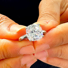 Load image into Gallery viewer, 14K Solid White Gold Cushion Cut Forever One Moissanite Engagement Ring Deco, Bridal, Wedding, Anniversary, Four prong, Solitaire 4.00ctw