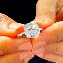 Load image into Gallery viewer, 14K Solid White Gold Cushion Cut Moissanite Engagement Ring Deco, Bridal, Wedding, Anniversary, Four prong, Solitaire 4.00ctw