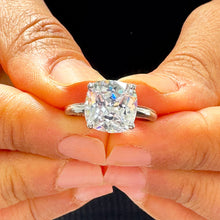 Load image into Gallery viewer, 14K Solid White Gold Cushion Cut Moissanite Engagement Ring Deco, Bridal, Wedding, Anniversary, Four prong, Solitaire 4.00ctw