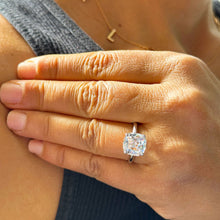 Load image into Gallery viewer, 14K Solid White Gold Cushion Cut Forever One Moissanite Engagement Ring Deco, Bridal, Wedding, Anniversary, Four prong, Solitaire 4.00ctw