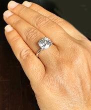 Load image into Gallery viewer, 14K Solid White Gold Cushion Cut Forever One Moissanite Engagement Ring Deco, Bridal, Wedding, Anniversary, Four prong, Solitaire 4.00ctw