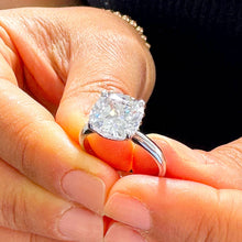 Load image into Gallery viewer, 14K Solid White Gold Cushion Cut Moissanite Engagement Ring Deco, Bridal, Wedding, Anniversary, Four prong, Solitaire 4.00ctw