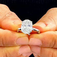 Load image into Gallery viewer, 14k Solid White Gold Oval Cut Simulated Diamond Engagement Ring Solitaire Prong Set 3.00ct
