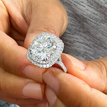 Load image into Gallery viewer, Stunning 14k Solid White Gold Oval And Round Cut Simulated Diamond Engagement Ring Double Halo 6.70ctw