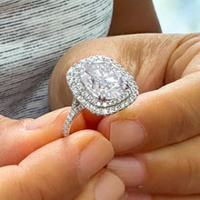 Load image into Gallery viewer, Stunning 14k Solid White Gold Oval And Round Cut Simulated Diamond Engagement Ring Double Halo 6.70ctw