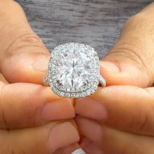 Load image into Gallery viewer, Stunning 14k Solid White Gold Oval And Round Cut Simulated Diamond Engagement Ring Double Halo 6.70ctw